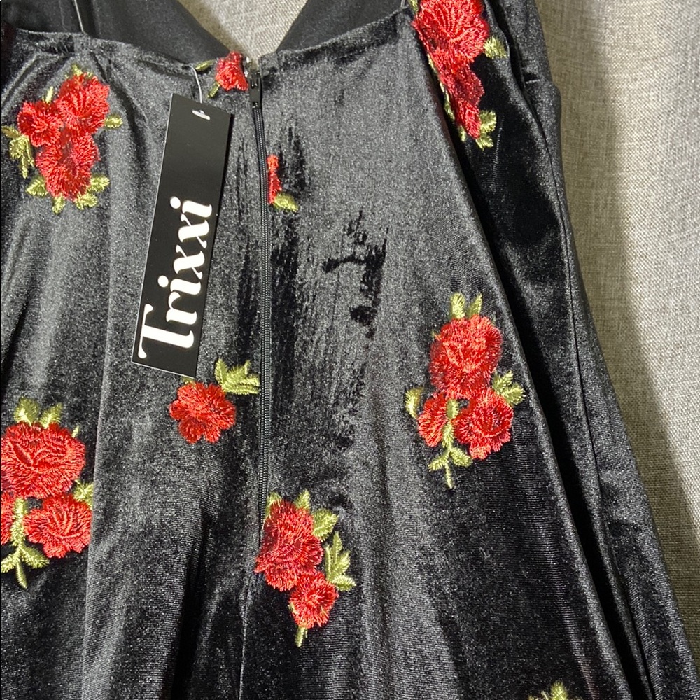 Black Dress with Red Floral Embroidery - Picture 3 of 3